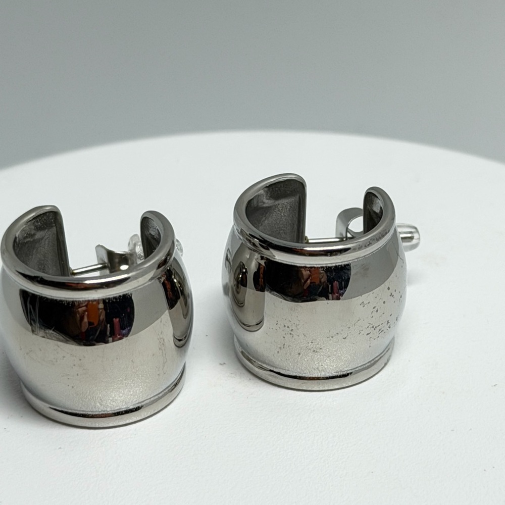 925 Sterling Silver-Tone Stainless Ste based  barrel Hoop  Earrings - Women